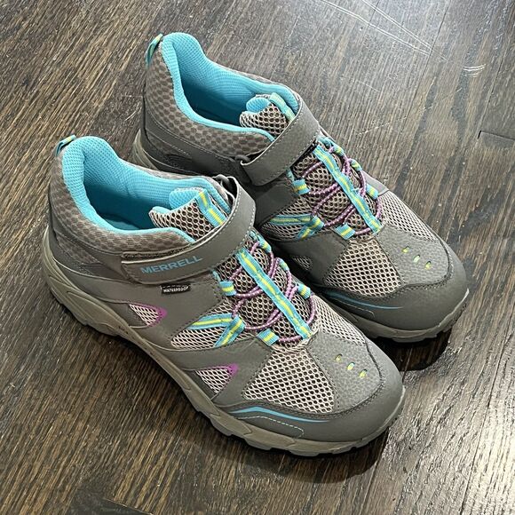 Merrell Hilltop Quick Close Gray Leather Waterproof Hiking Boots Girls 6M EUR 37